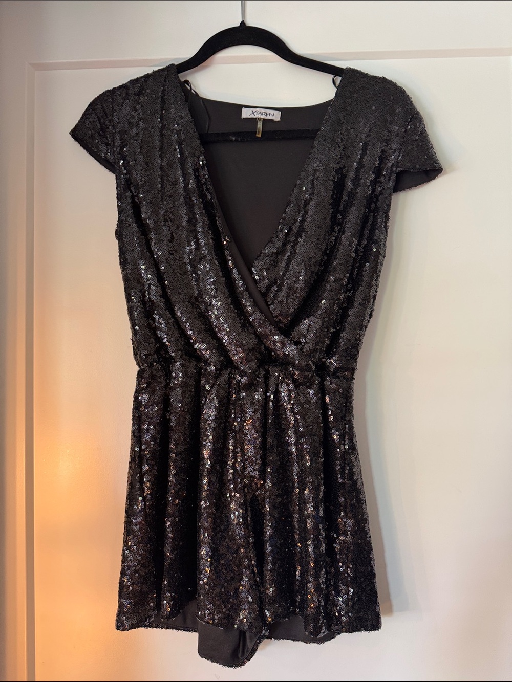 Tobi Black Sequin Wrap Romper